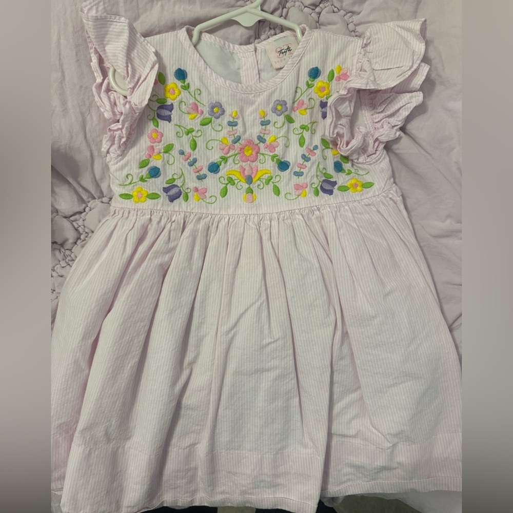 Floral Embroidered Kids Dress - Pink